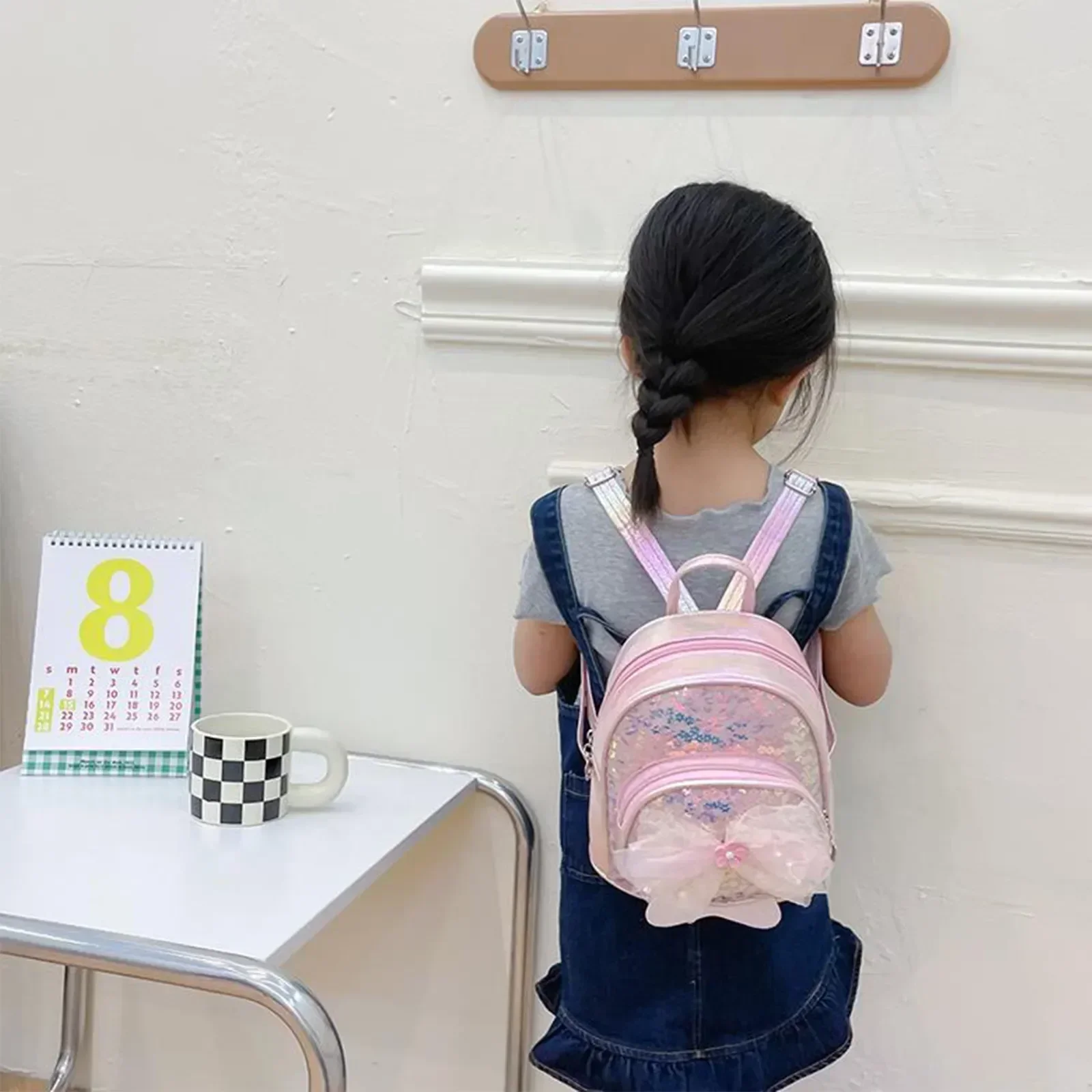 Girls Backpack Sequin Bow Fishtail Design Zipper Closure Leather Cute Mini School Bag Princess Cute Backpack