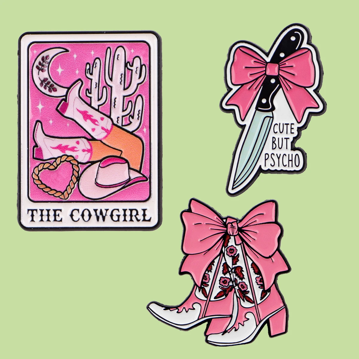 3 teile/satz Cowboy Boot Emaille Pin Messer Bowknot Broschen für Frauen Revers Pins Abzeichen auf Rucksack Kleidung Zubehör Schmuck Geschenk