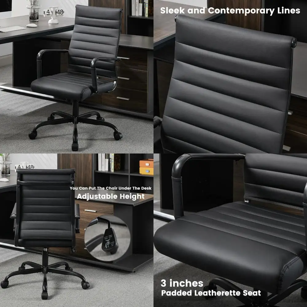 Leather Office Desk Chairs, Wheels-equipped Conference Room Seating, Modern Executive Computer Chairs with Arms for Guest Comfor