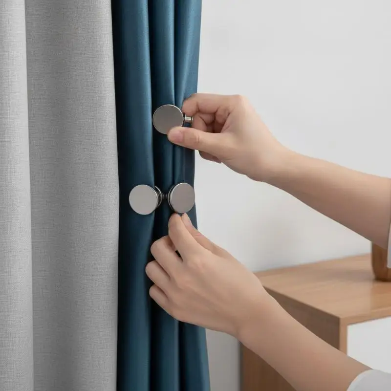 1 Pair Magnetic Curtain Buttons Detachable Clips For Home Window Treatment Light Leakage Prevention And Adjustable Curtains