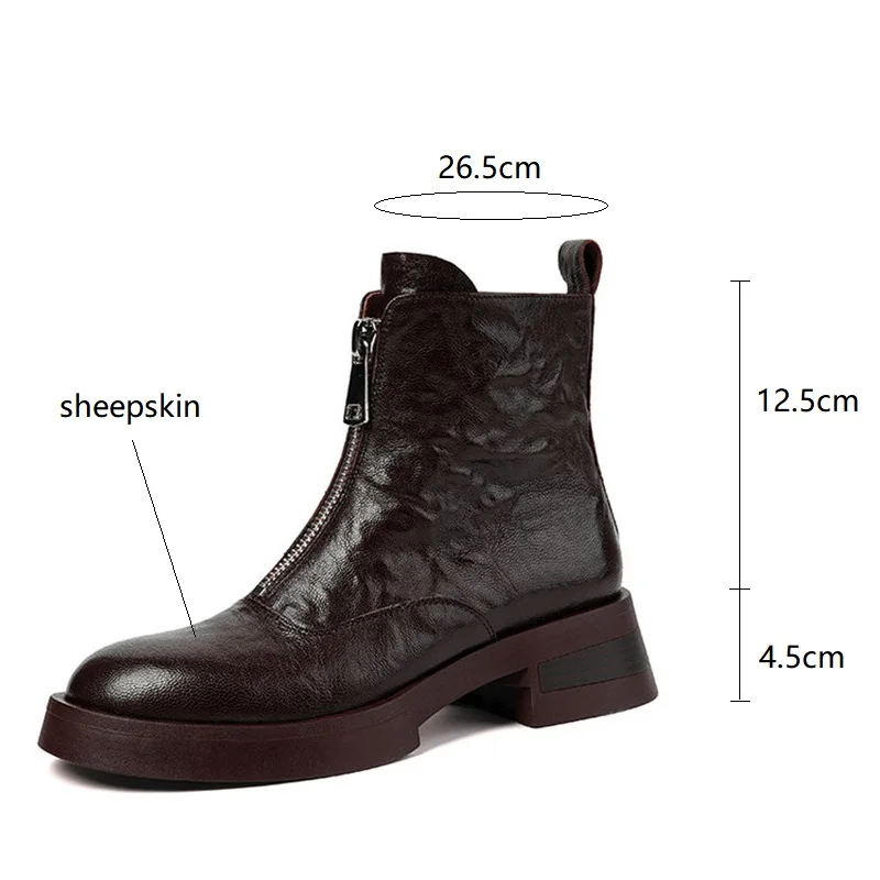 2023 Autumn Genuine Leather Platform Women Boots Round Toe Chunky Heel Boots for Women Winter Fashion Ankle Boots Women Shoes image 6