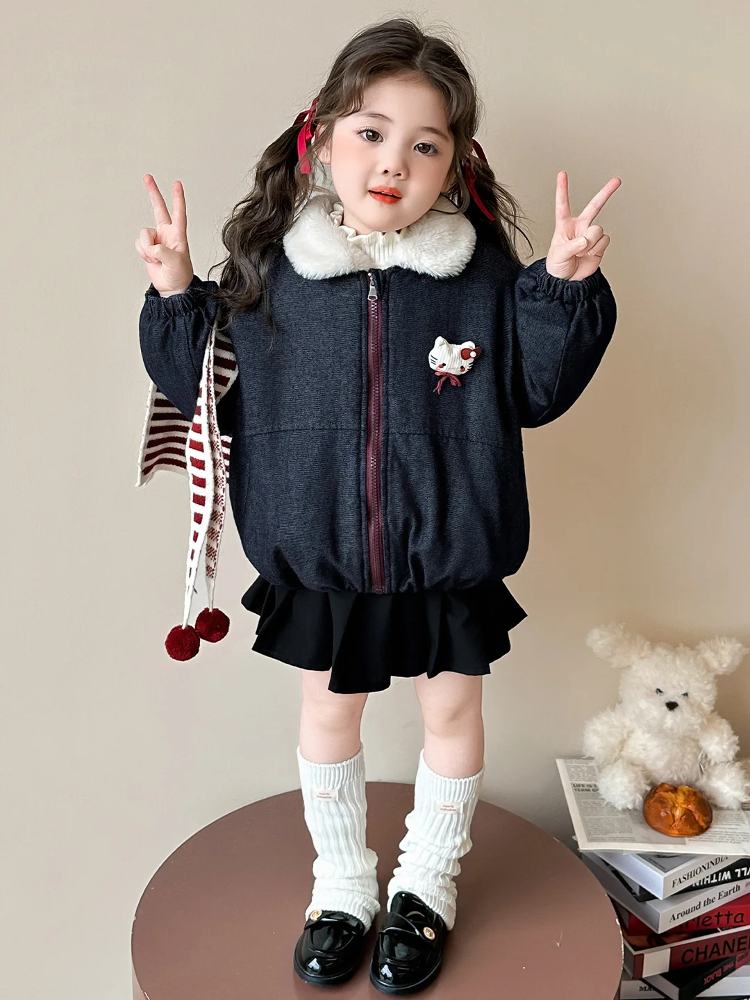 

Детская джинсовая куртка Thiened Fce, осенне-зимняя парка для девочек, пальто, теплая верхняя одежда, одежда для малышей, хлопковая куртка