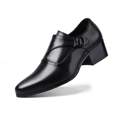 Genuine Leather Men's Shoes Business Men Dress Shoes Incressed 6cm Slip on Pointed Toe Man Oxfords Classic Formal Shoes for Men