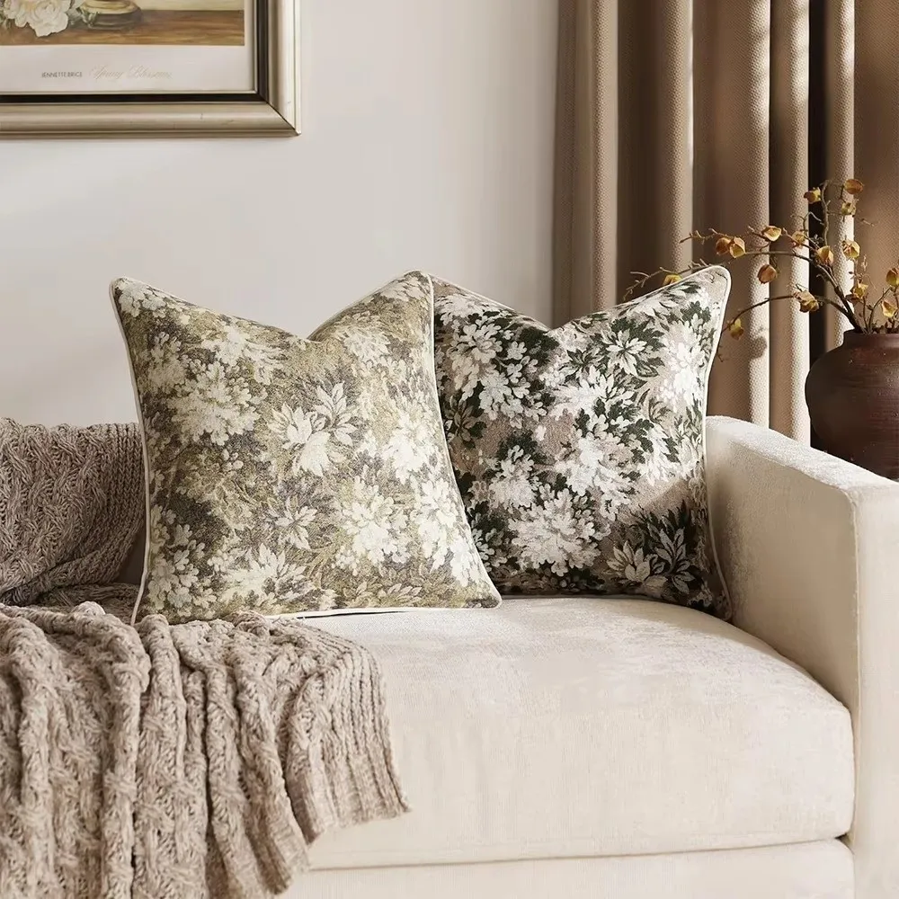 Jacquard Weave Floral Throw Pillowcase Yarn-Dyed Chenille Fabric Decorative Pillow Covers Soft Texture 18x18 Inch