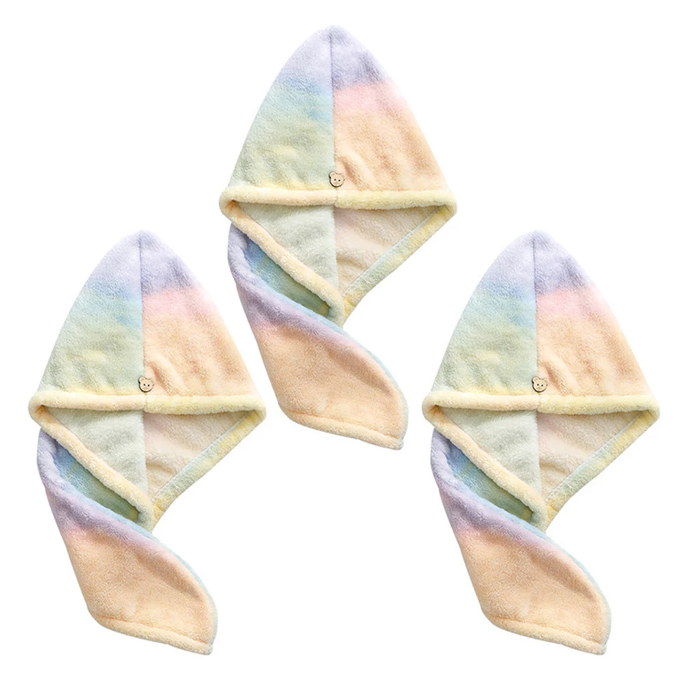 

3Pcs Quick Dry Coral Fleece Hair Drying Cap Elastic Button Turban for Fast Absorption Lightweight Portable Hair Drying Towel Cap