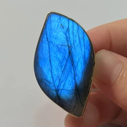 1Pcs Adjustalbe 7-9 Gold Color Ring for Women Men Round Circle Irregular Shape Bead Natural Stone Blue Labradorite Finger Ring