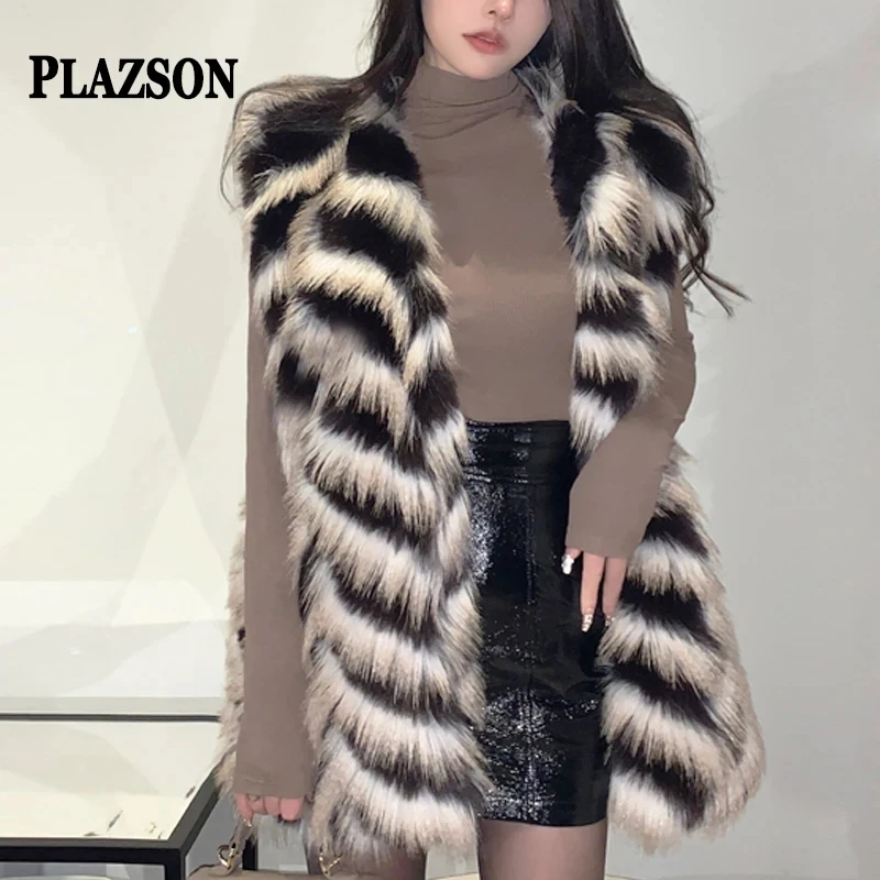 Fanieces Vrouwen Faux Vossenbont Gilet Winter Mouwloos Nepbont Lang Vest Jas Mode Streetwear Шуба Искусственный Мех