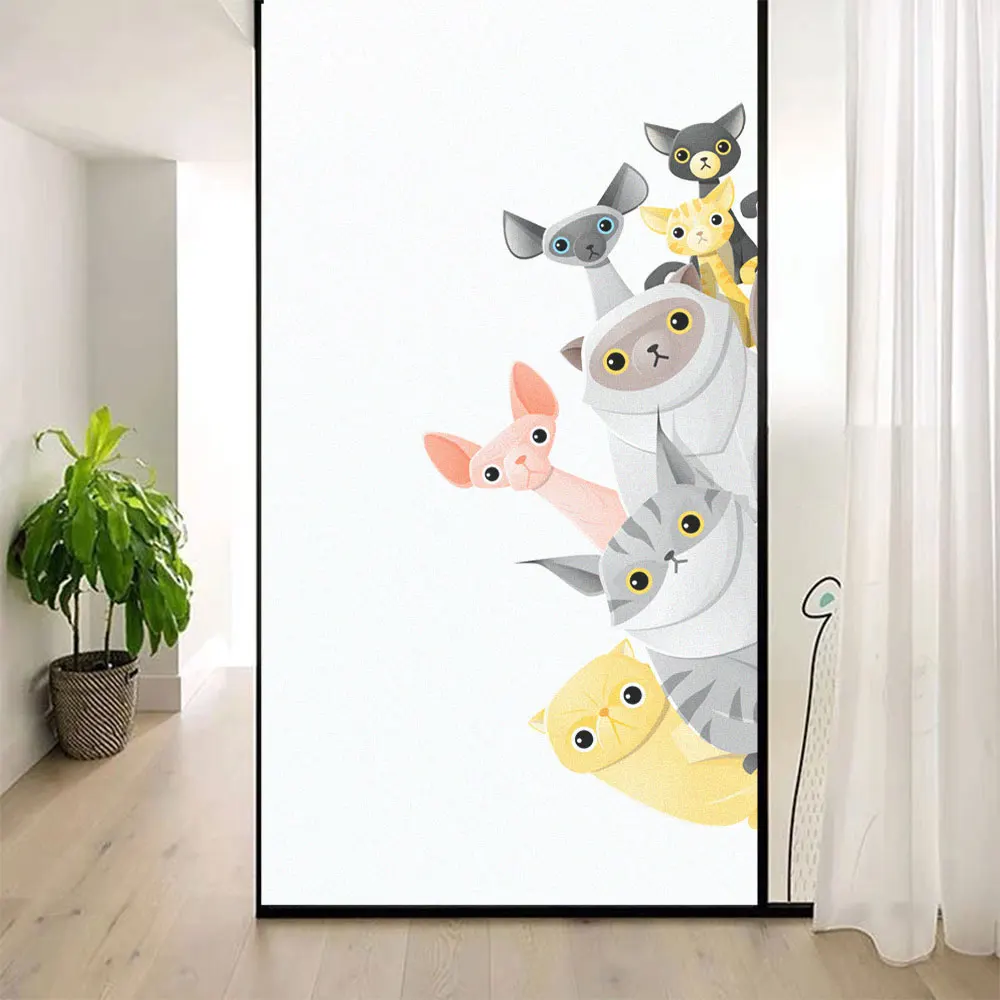 

PVC Window Privacy Glass Filme Cartoon Animal Pattern Frosted Glass Door Sticker Sun Blocking Static Clings Window Tint Film