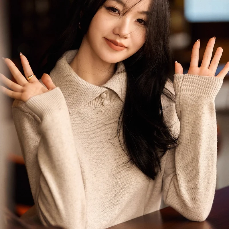 Birdtree، 90% صوف الأغنام 10% سترة الكشمير المعنقة، المرأة محبوك الدفء التلبيب القمم، قميص كامل الأكمام، 2025 بلوفر شتوي T5D507JF #4