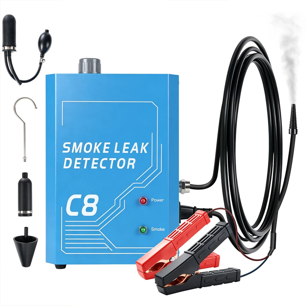 Podofo 12V Automotive Rauchmaschine Lecksuchgerät mit integrierter Luftpumpe C8 EVAP Nebelmaschine Auto-Lecksuchgerät mit Rohrleitungs-Kraftstoffleckdetektor Vakuumprüfgerät für 12V-Fahrzeuge