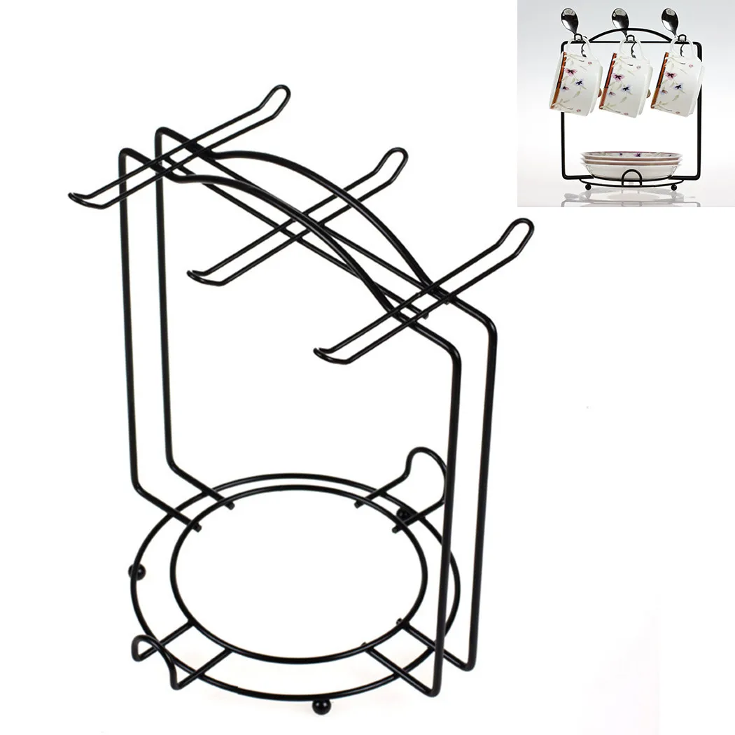 Stainless Steel Coffee Cup Plate Storage Mug Hanging Rack Holder Wrought Iron Home Decoration  Kitchen Organizer