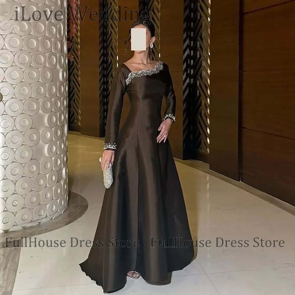 Op maat gemaakte gelegenheid vierkante kraag satijn hoge kwaliteit avondjurk rugloze kralen maxi gedrapeerde gala bruidsjurk Dubai jurk