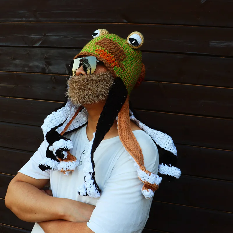 Hat Knitted Hat Cartoon Octopus Halloween Wacky hat Unisex Funny Hat Warm Sea Party Weird