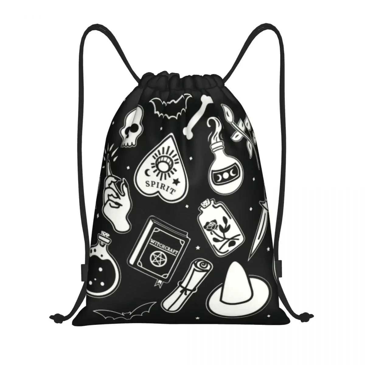 

Witchy Essence Drawstring Backpack Sports Gym Bag for Women Men Halloween Spooky Witch Skull Shopping Sackpack