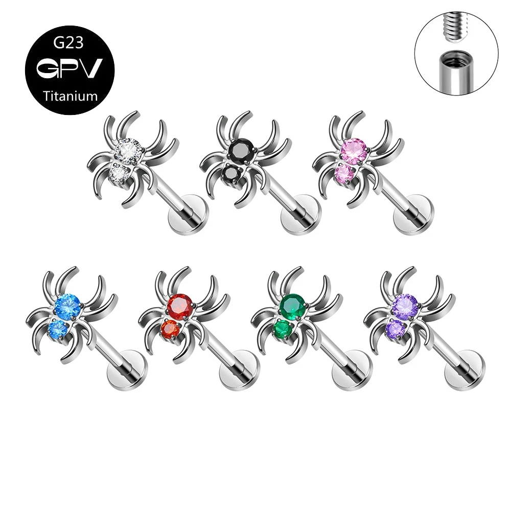 Titanium G23 Eight-Prong Spider Stud Set With Four Color Zircon Personality Tragus Piercing Jewelry Women\'s Ear Cartilage Stud