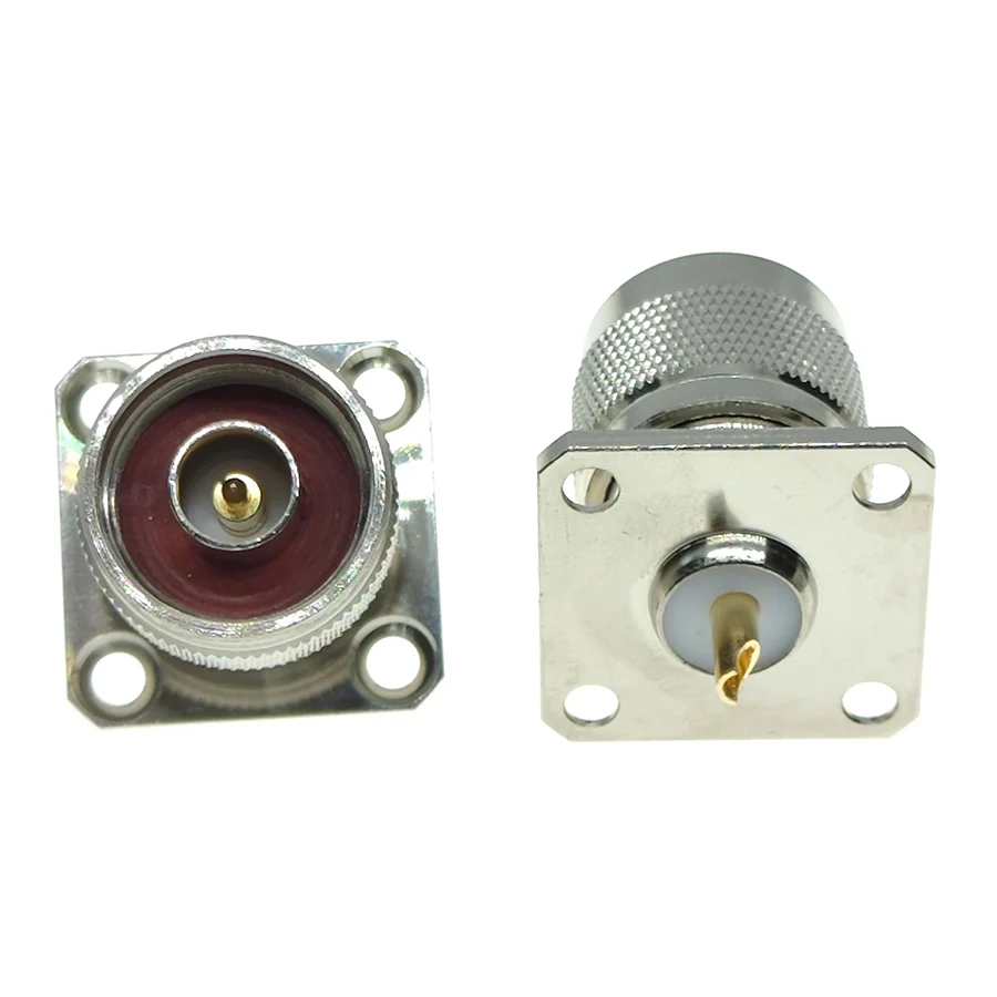 1Pcs RF N type Male Plug RF Coaxial Connector 4-hole Panel Mount flange With Solder Cup Brass Copper  Stub Terminal