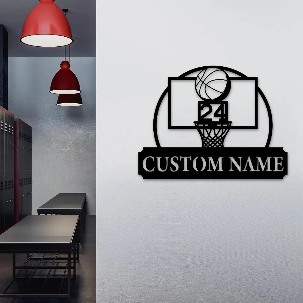 [2D Flat] 1pc Basketball Hoop Iron Plaque Custom Family Name Indoor Outdoor Party Decor Gift (Only Decoration)