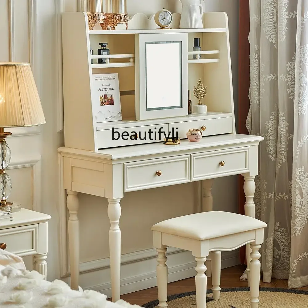 

lFull solid wood dressing table French with lamp and mirror dressing table Master bedroom dressing table