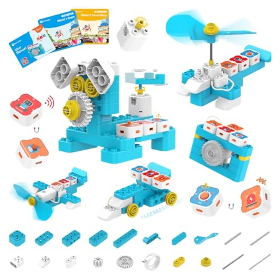 STEM toy for kids 3-6: magnetic coding robot building blocks with sensor blocks, controller, and 3 guide books screen-free lear