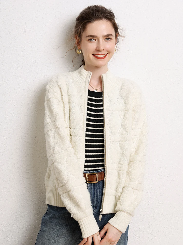 

Thick Autumn Winter Women's Warm Grace Zipper Cardigan 100% Cashmere Sweater Fashion Soft Warm Fashionable Solid Clothing Tops