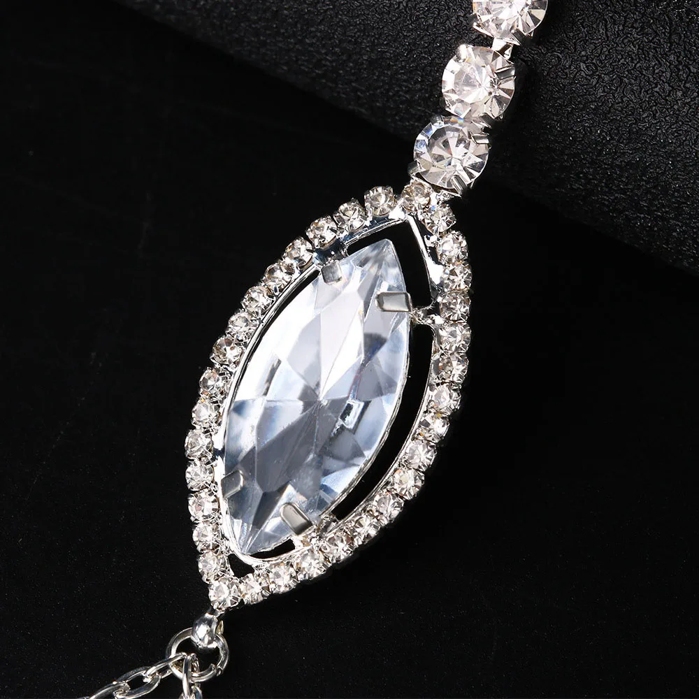 Sparkling Deep V-Neck Silver Body Chain Teardrop Pendant Elegant Layered Chest Chain Women Party Jewelry
