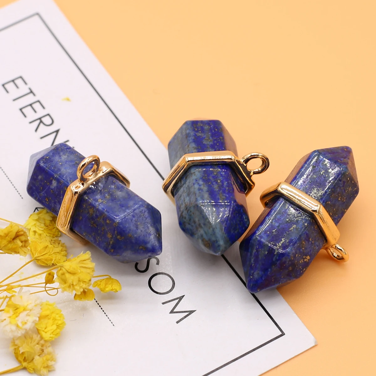 Natural Stone Pendant Hexagonal Prism Shape Exquisite Fashion Pendant for Making Necklace Accessories Gifts Size 1.4x3.5cm
