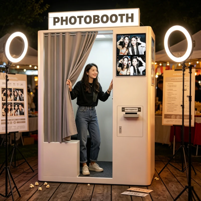 Customized New Design Vintage Photo Booth Hardware, Self Service Vending Kiosk with HD Printer for Commercial Event