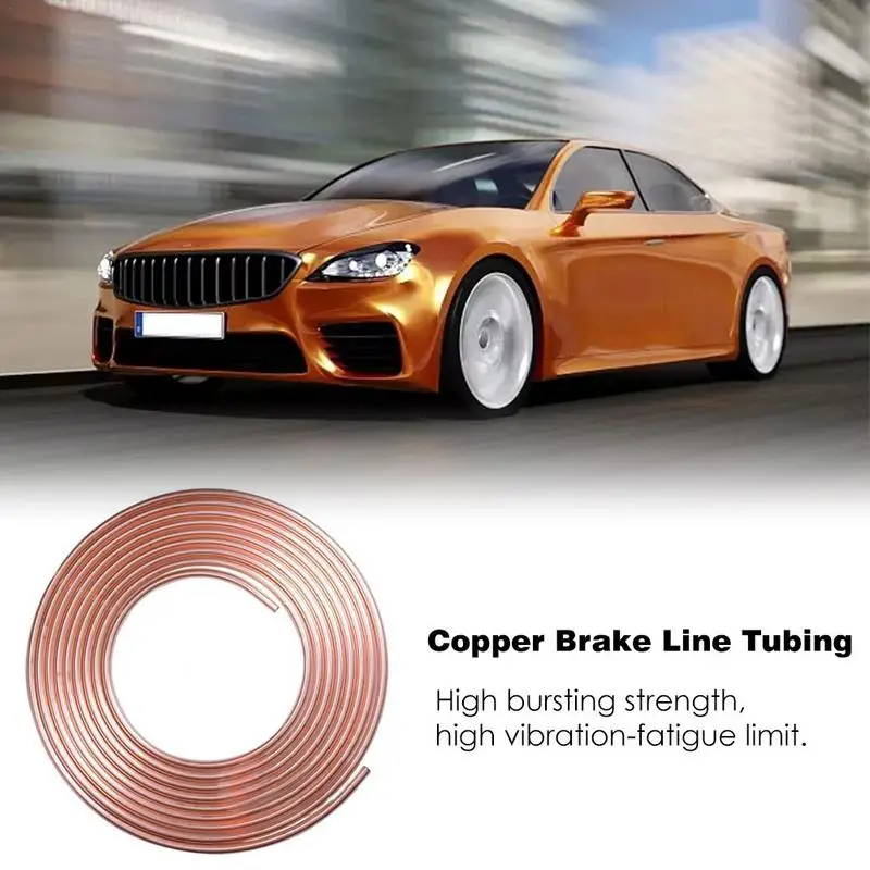 Copper Brake Line Kit 3/16 X 25ft Non-rust Car Brake Line Tubing Copper-Nickel Coated Alloy Brake Line Tubing Coil Kit Tube Roll