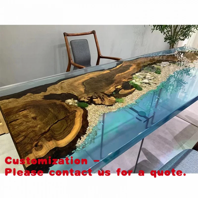 custom.Epoxy Resin Conference Table Top Sea Beach Series With Decors Inside Resins
