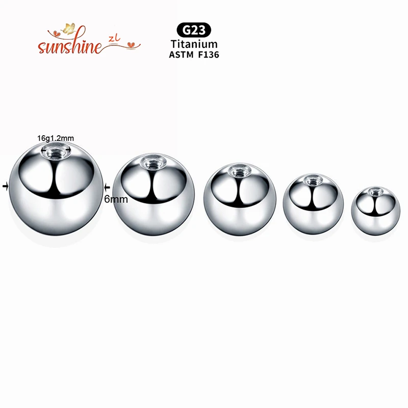 10Pcs G23 Titanium ASTM136 Puncture Accessories Round Steel Ball Set Auger Perforated Nut Allergy Ball Nose Ring Nipple Piercing