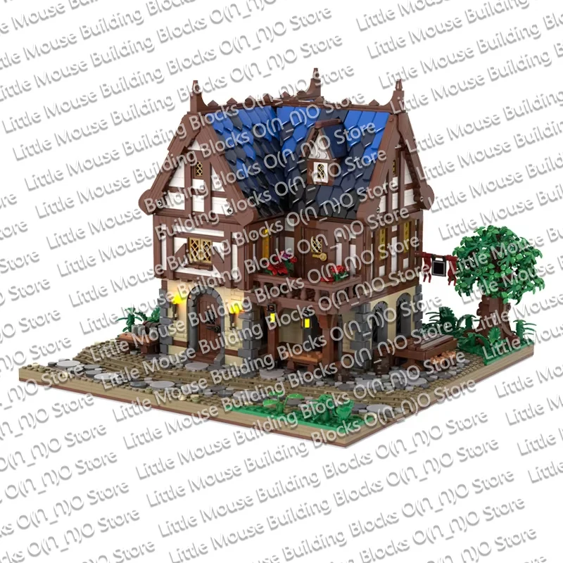 QWERT Medieval Castle Model MOC Building Bricks Tavern With Common Room Modular Technology Gifts Holiday Assemble Children Toys