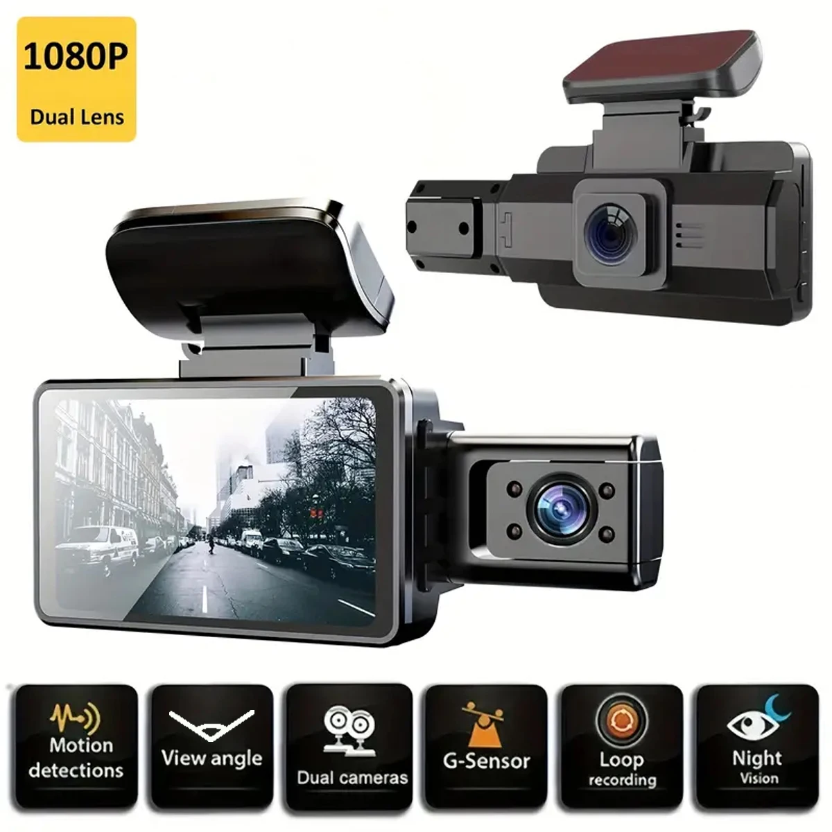 3 Inch 1080P Dual Lens Dash Cam for cars,Front and inside,car Camera with Loop Recording,Night Vision,Wide Angle,Video recorder