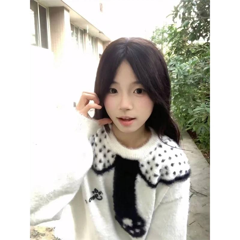 Kawaii Print Sweater Women Japanese Cute Long Sleeve Knitted Pullovers Fashion Preppy Knitwear Winter Loose Jumpers New