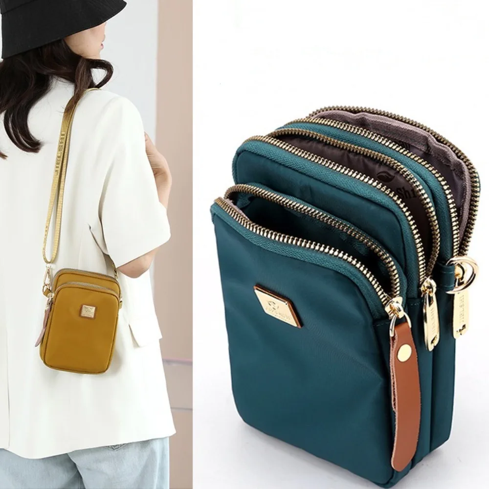 

Zipper Nylon Mobile Phone Bag Casual Multiple Usages Small Square Bag Adjustable Strap Solid Color Single Shoulder Bag Female