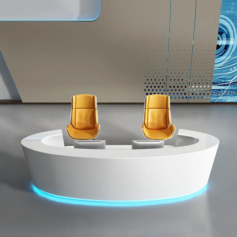 

QTZ07 Elegant Modern Office Interior Design Beautiful White Round Curved Wood Reception Desk MDF Office Desk Front Desk