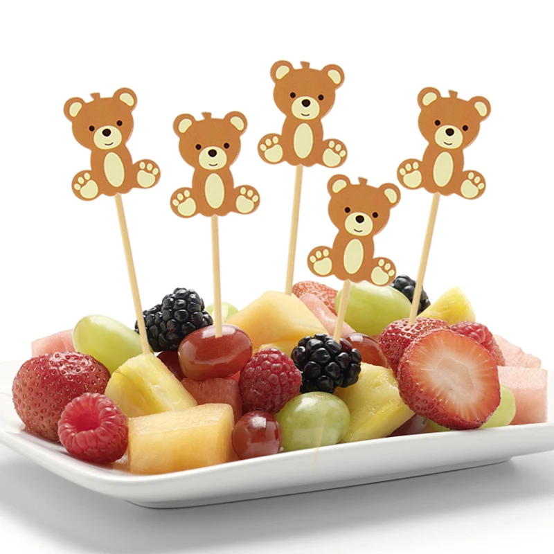 20 pz 12cm orso bambù Pick Buffet Cupcake frutta forchetta partito Dessert insalata bastone Cocktail spiedino Decorration Baby Show forniture