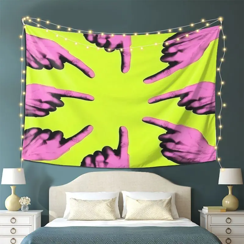 VIKAMA Pink Hands Pointing Tapestry Neon Pop Art Wall Hanging Funny Meme for Bedroom Living Room Dorm Apartment Room Decor