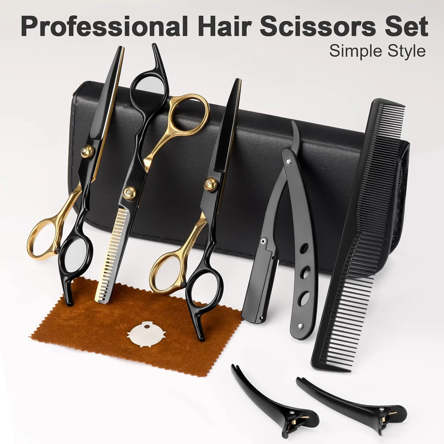 Haarschere Schwarz-Gold Haarschneideschere Set Edelstahl Multifunktionales Haarschnitt-Set für Zuhause Salon Haarstyling-Werkzeug