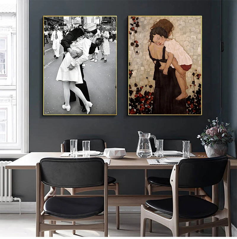 XINQI Gustav Klimt Poster and Prints A Mother Holding a Child Oil Painting On Canvas For Living Room Home Decor canvas painting