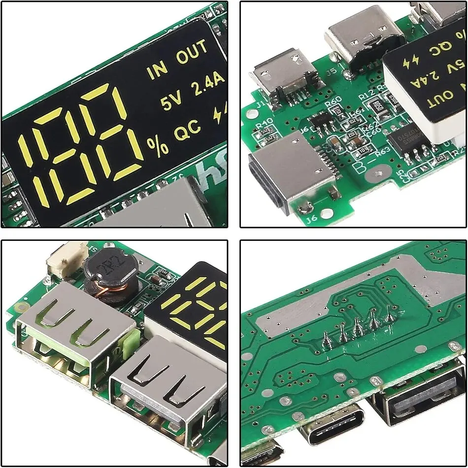 2Pcs 18650 Lithium Battery Charger 5V 2.4A Dual USB Circuit Board Digital LCD Display Module with Overcharge Overdischarge Short