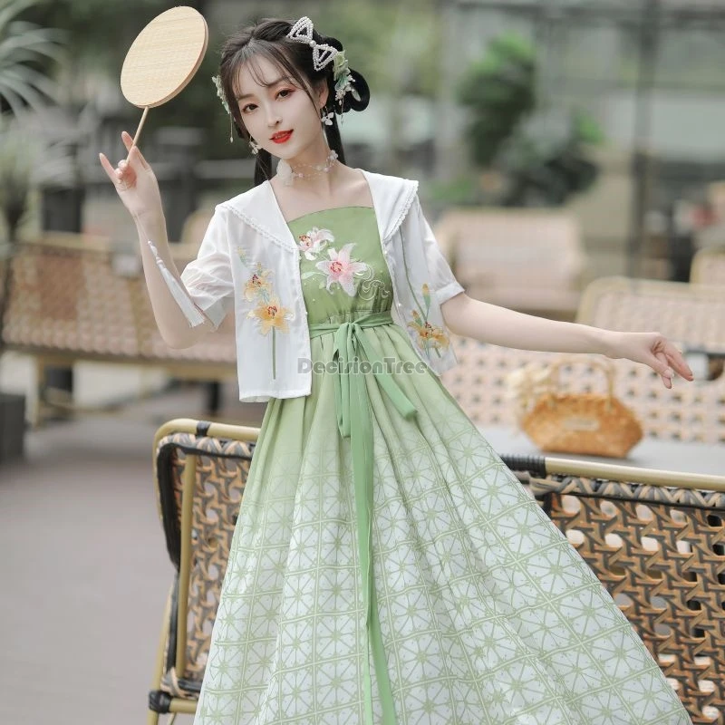 2024 chinese style daily photography hanfu set improved elegant sweet leisure hanfu vintage embroidery printing gradient garment