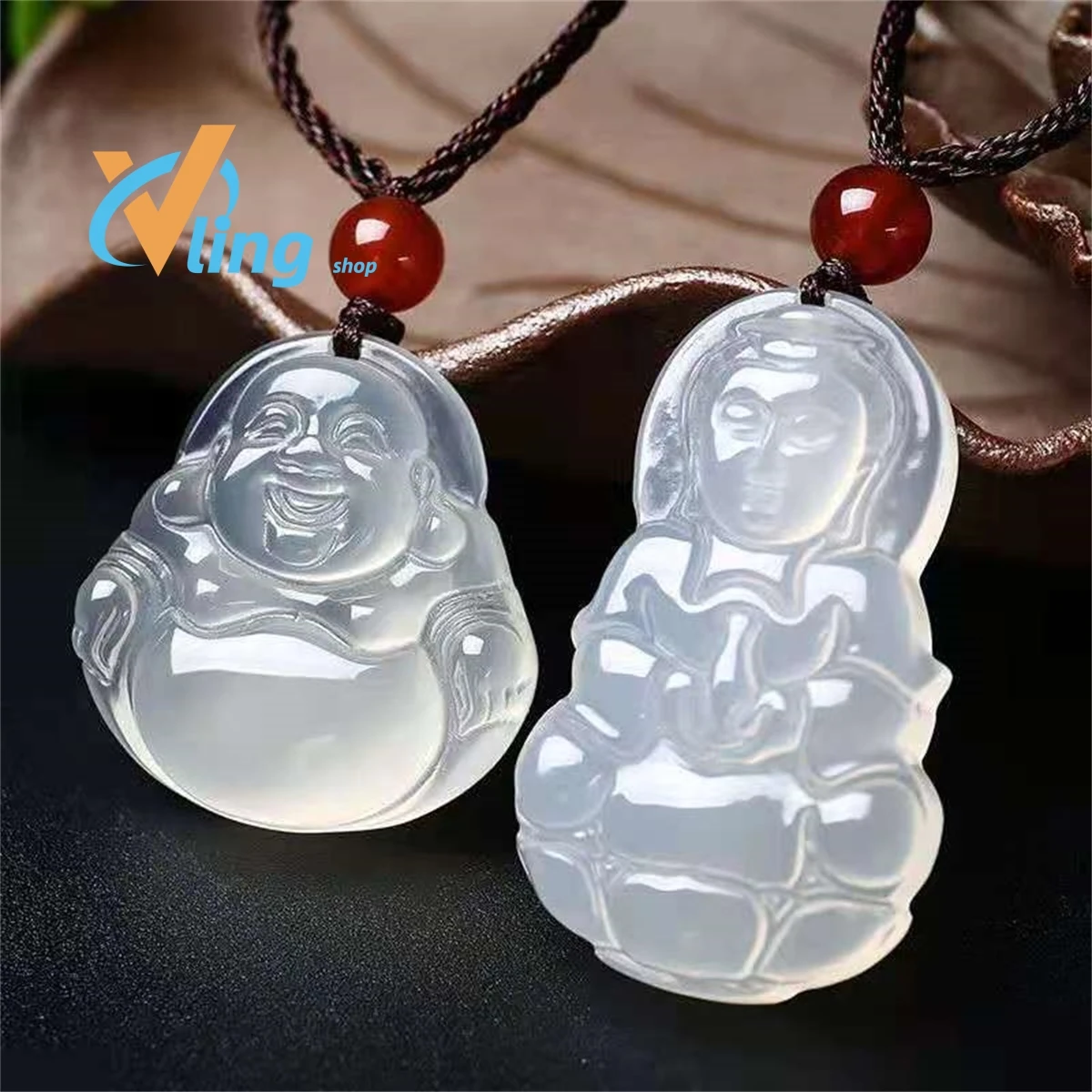 

Wholesale High Ice White Jade Pith Guanyin Buddha Pendant Bracelet Gifts Women's Men's Simple And Versatile Fashion Charm Amulet