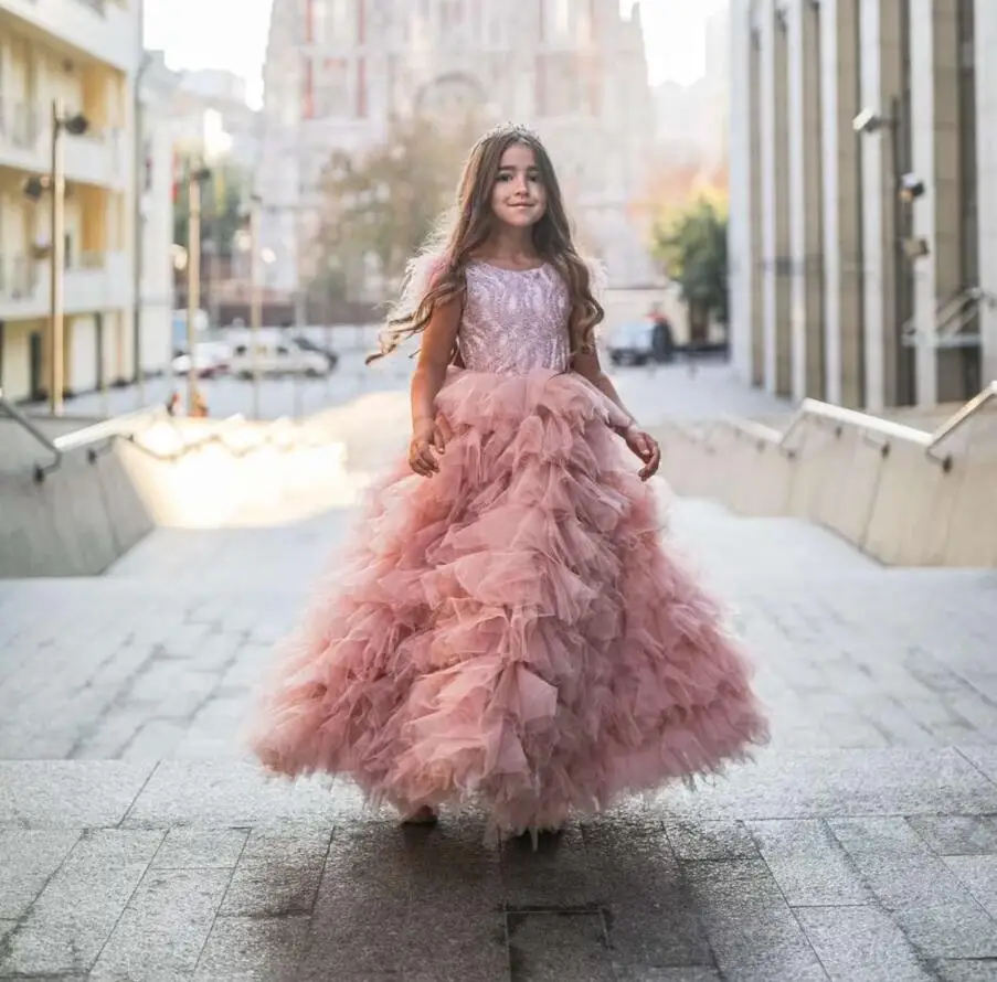 

Luxury Ball Gown Flower Girl Dress for Wedding with Big Bow Princess Party Gown Birthday Dress Kid 1-14T Pageant Gown