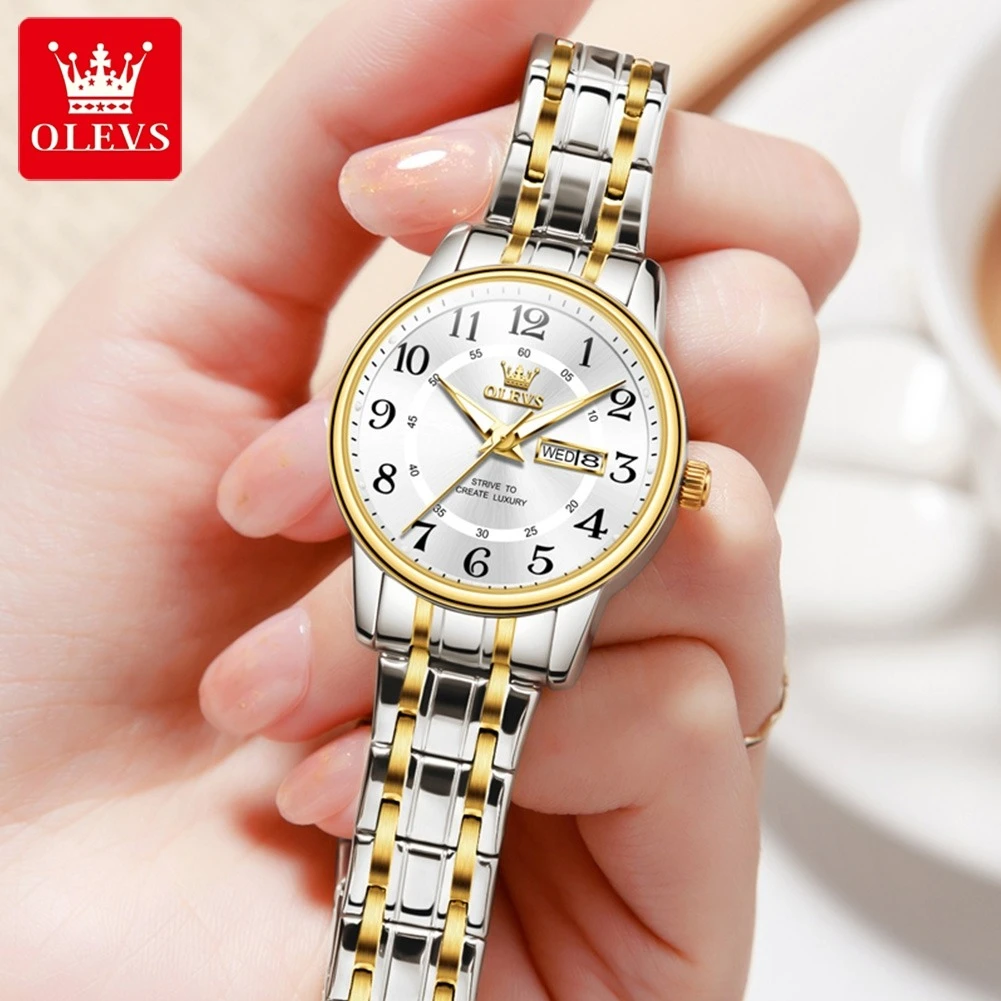 OLEVS 2891 Quartz Casual Watch Gift Round-dial Alloy Watchband Wristwatch Week Display Calendar