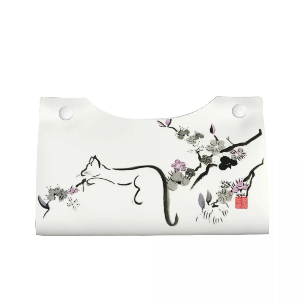 Custom Cat In Cherry Blossom Tree Tissue Box Holder Rectangular Kitten PU Leather Facial Tissue Box Cover for Car Home