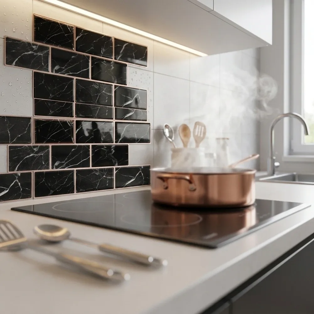 Waterproof 3D Epoxy Kitchen Wall for tile Decals Self PVC for tile Wall Backsplash 32x16.5cm Black Gray Green Pink