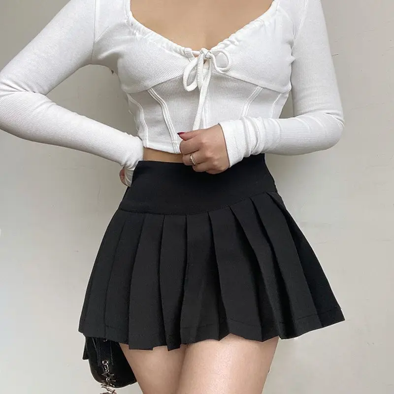 HOUZHOU-minifalda plisada Y2k para mujer, Falda corta con abertura lateral, cintura alta, Sexy, ajustada, informal, ropa de calle