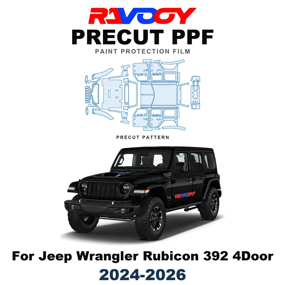 Precut PPF For Jeep Wrangler Rubicon 392 4Door 2024-2026 8.5mil TPU Paint Protection Film Hood Bonnet Bumper Headlight Clear Kit