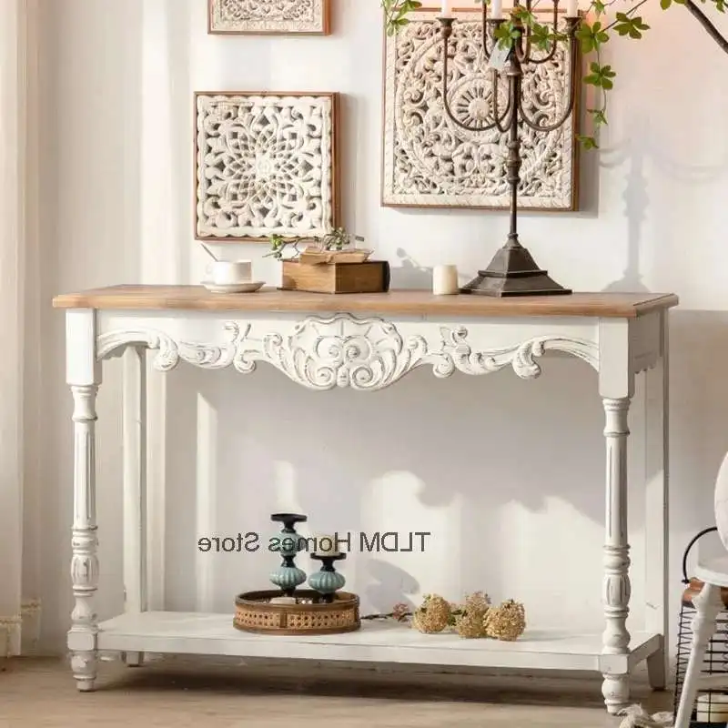 French Solid Wood Console Table Home Furniture Console Table Retro Old Corridor Art Decoration Facing The Entrance Hallway Table