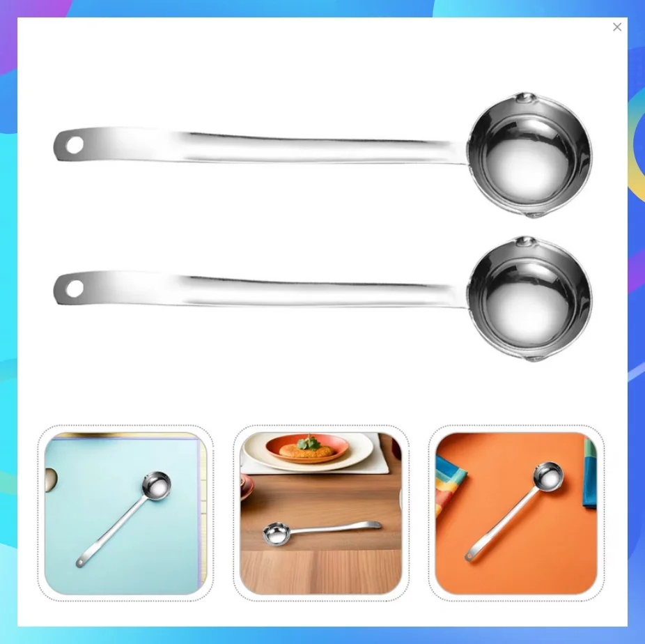 Ensemble de louche à soupe à Long manche en acier inoxydable 304, 2 pièces, avec bec verseur profond, parfait pour les sauces et les soupes